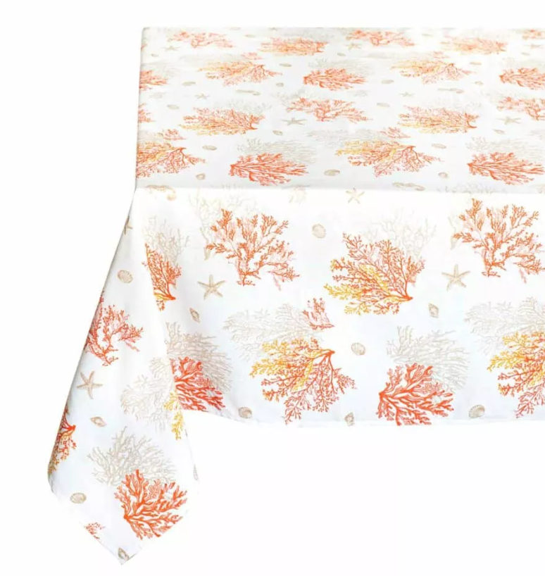 French tablecloth coated or cotton, all over Lagon. coral - Click Image to Close